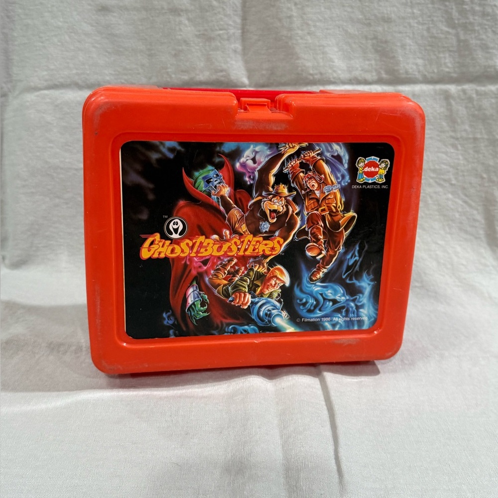 Vintage Ghostbusters Lunchbox 1986 Plastic Movie TV Show Cartoon Red
